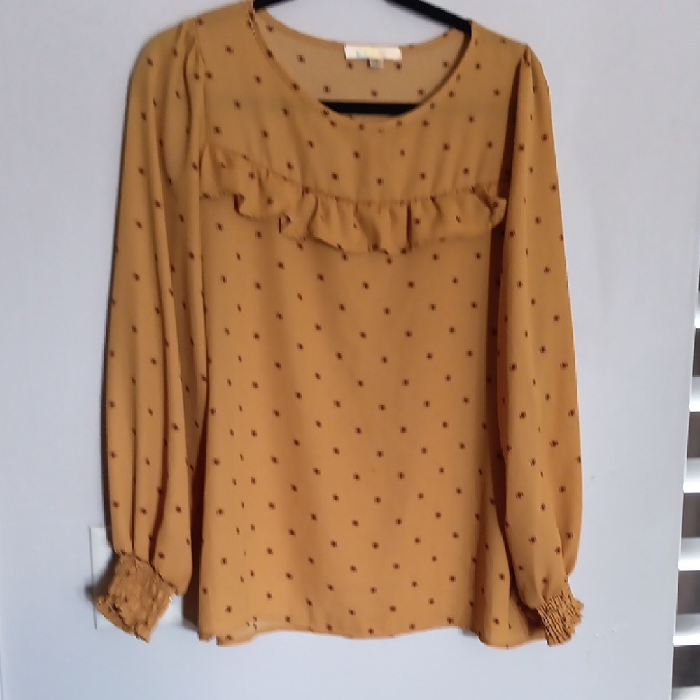 Yellow Ruffled Long Sleeve Blouse with Polka Dots.#24A